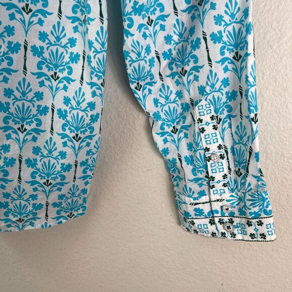 Talbots Womens Petite XL Modern Classic Button Down Shirt Damask Bouquet Blouse - Picture 8 of 12